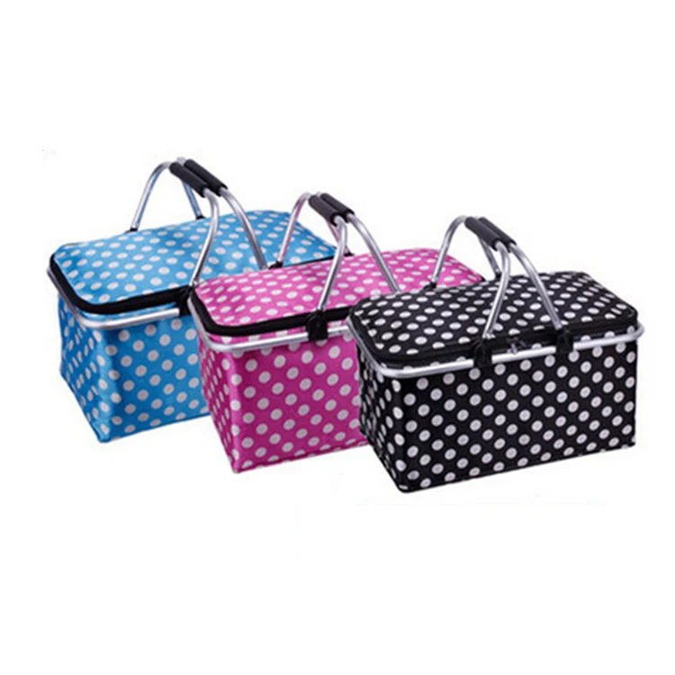 FYD  BSCI factory Folding Shopping Basket Cooler Aluminum Frame Folding Picnic Cooler Bag Collapsible Cooler Bag