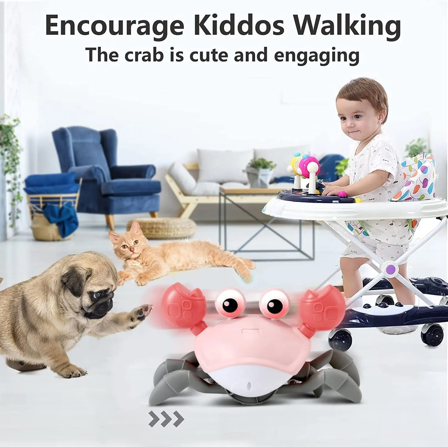 China Factory Customize Moving Crawling Crab Baby Toy Escape Runaway Induction Crab With Light Music USB Charger