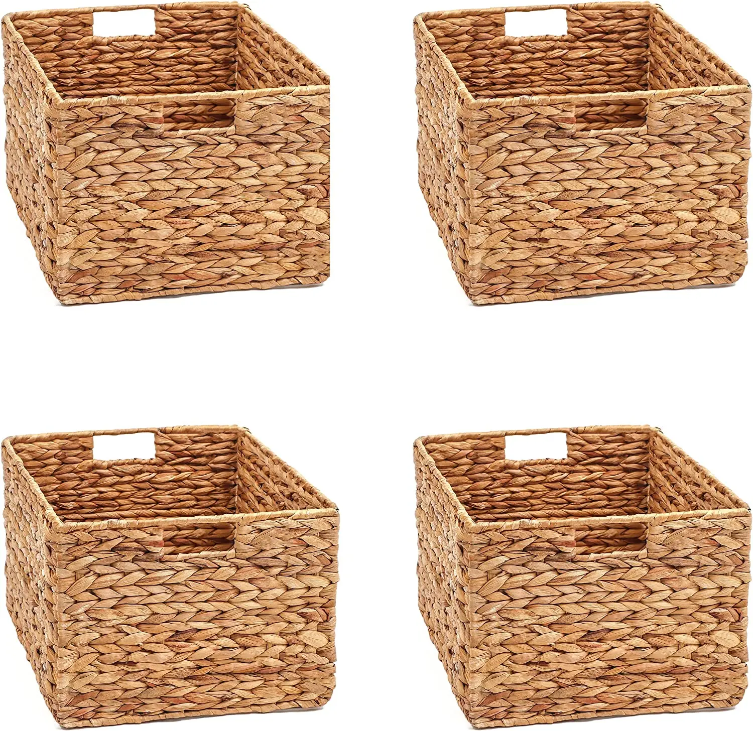 Large Foldable Rectangle Woven Wicker Basket Bins for Storage