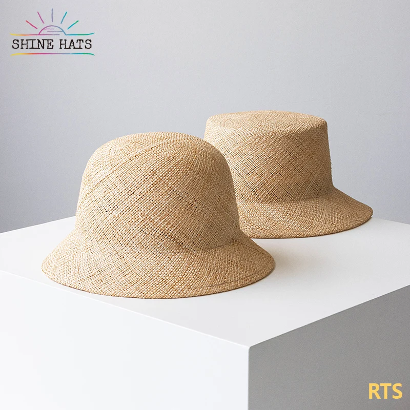 Shinehats Chic Natural Grass Summer Sun Straw Bucket Hat Hepburn custom crownless straw hat straw hat for Women Ladies