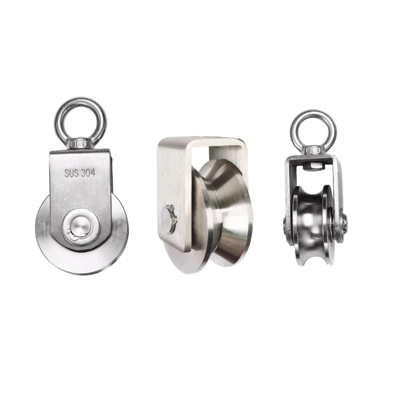 Stainless Steel Eye Swivel Pulley Wheel With Loop# U Groove Free Wheel Pulley Hanging Wheels