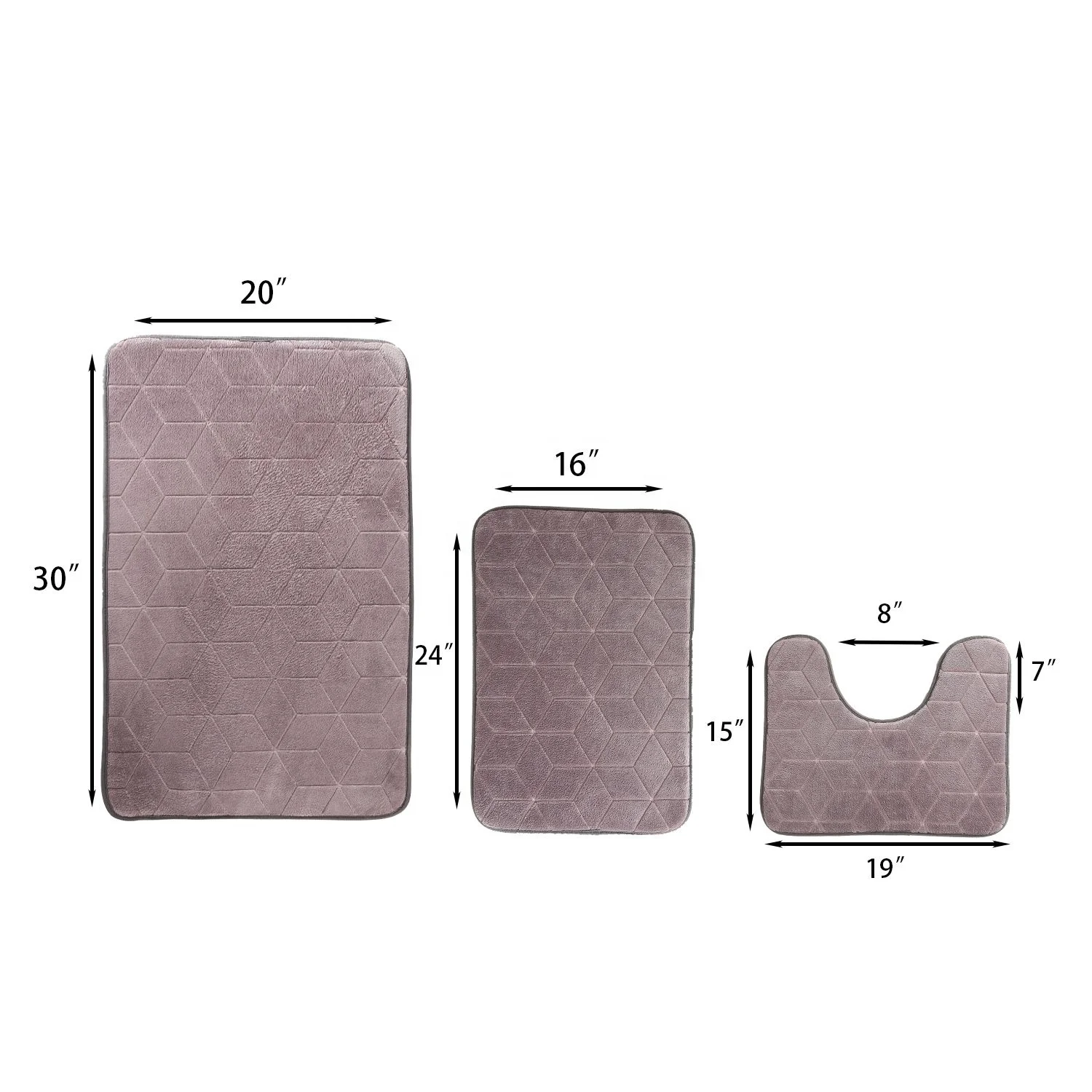 Bath Mat Rug 3 Piece Set Large Small and Contour Bathroom Rug Set Ultra Soft Non-Slip Memory Foam Bathroom Bath Rugs Grey