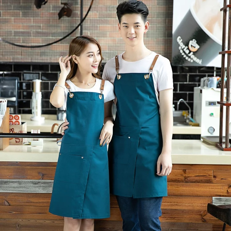 Printed logo fashion kitchen cafe barbecue milk tea store denim canvas wearable work apron