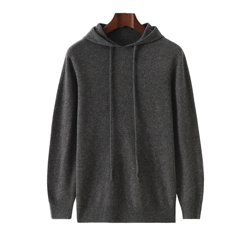 Knitwear custom OEM ODM Classical cashmere blend sweater casual hoodie pullover solid color hooded knitted men sweater