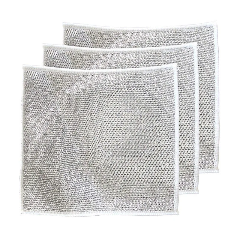 Kitchen Powerful Cleaning Silver Wire Dishwashing Rags Metal Wire Dishcloth Cleaning Cloth