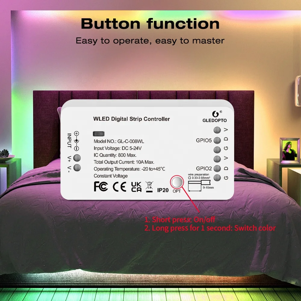 GL-C-008WL smart WLED digital light strip controller multi-port RGBW S2811/2812B/2813 WIFI