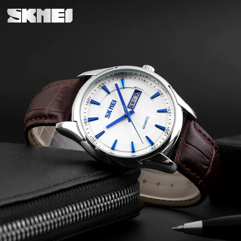 SKMEI 9125 Business Auto Date watch 3 Atm Water Resist Quartz Watches