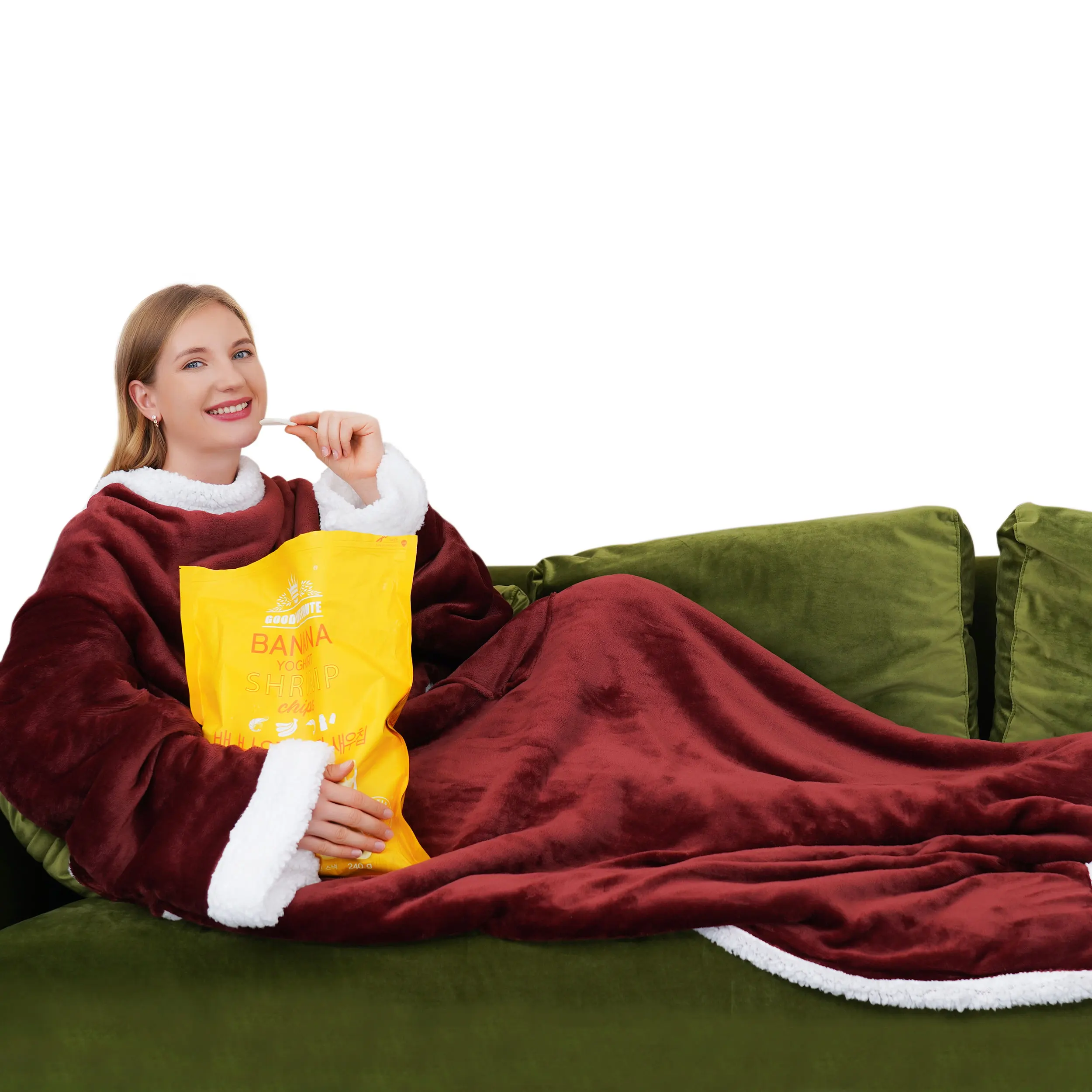 OEM & ODM Фланелевое плетеное длинное одеяло с капюшоном удобное одеяло с рукавами оверсайз зимнее ТВ одеяло Шерпа флис