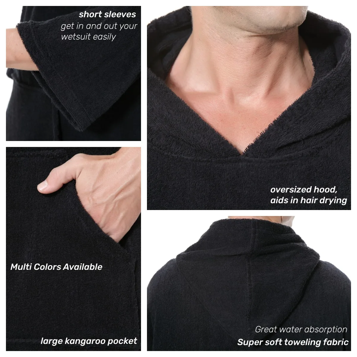 hooded poncho towel adult kitesurf changing robe cotton beach poncho towel
