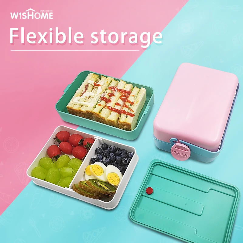 Hot Sales Bento Lunch Box Container Biodegradable Takeaway Food 3 Container Box Compartment Lunch Bento Box With Handle