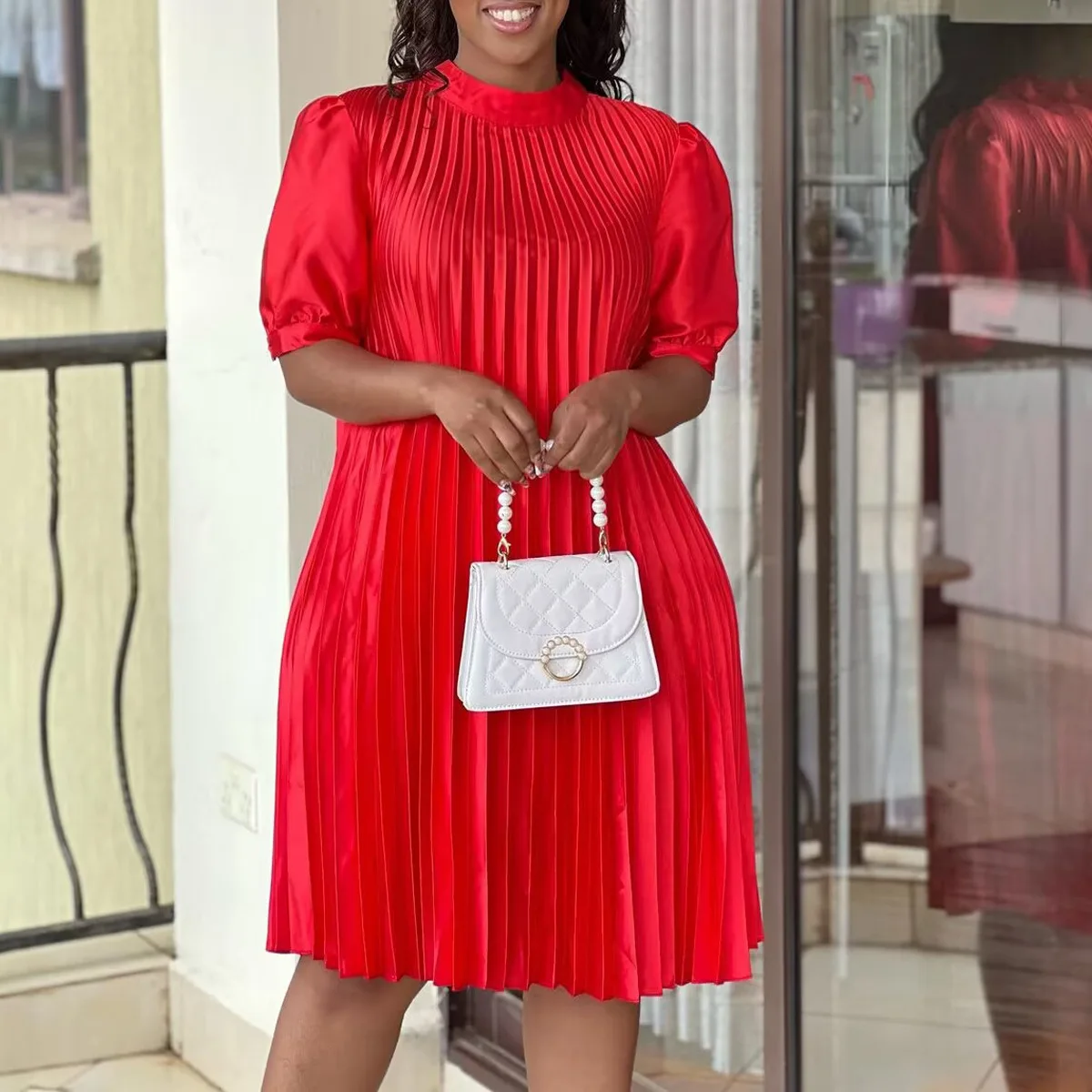 New Arrival Summer Elegant African Clothing Ladies Loose Casual Bandage Pleated Dress Plus Size Dress For Women