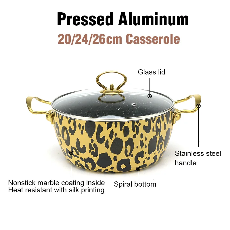 7 Pcs Aluminium Cheap Granite Nonstick Leopard Silk Printing Nordic Style Kitchen Ware Cookware Sets with Stainless Steel Handle