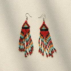 JUHU wholesale eye Bohemian rainbow Mushroom triangle geometry flower hand-made colorful rice bead big beaded earrings for women