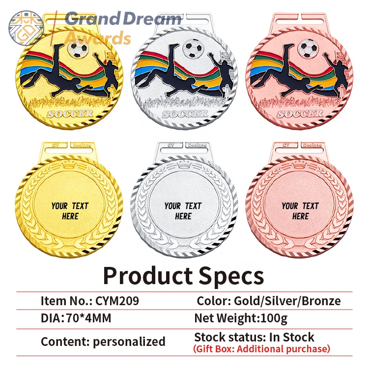 medal manufacturer custom football soccer gold blank metal medal with ribbon best player  medallas soccer futbol desportivas