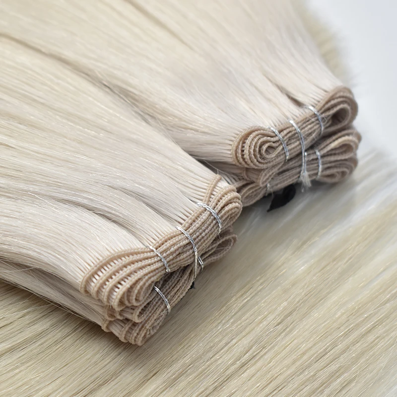 HaiYi Salon Professional Double Drawn Human Extension Hand Tied Virgin Remy European Handtied Weft Hair