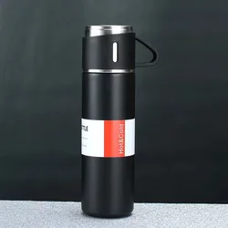 Oem Water Bottle Thermal Black Big 3pcs Thermo Vacuum Flask Set for Coffee