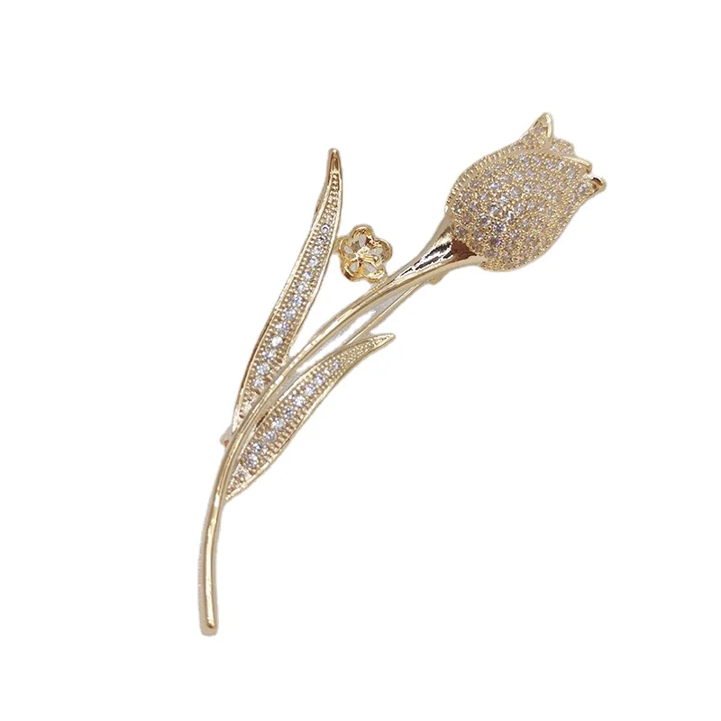 Factory direct wholesale golden peacock has no pearl brooch fashion jewelry tulip brooches DIY