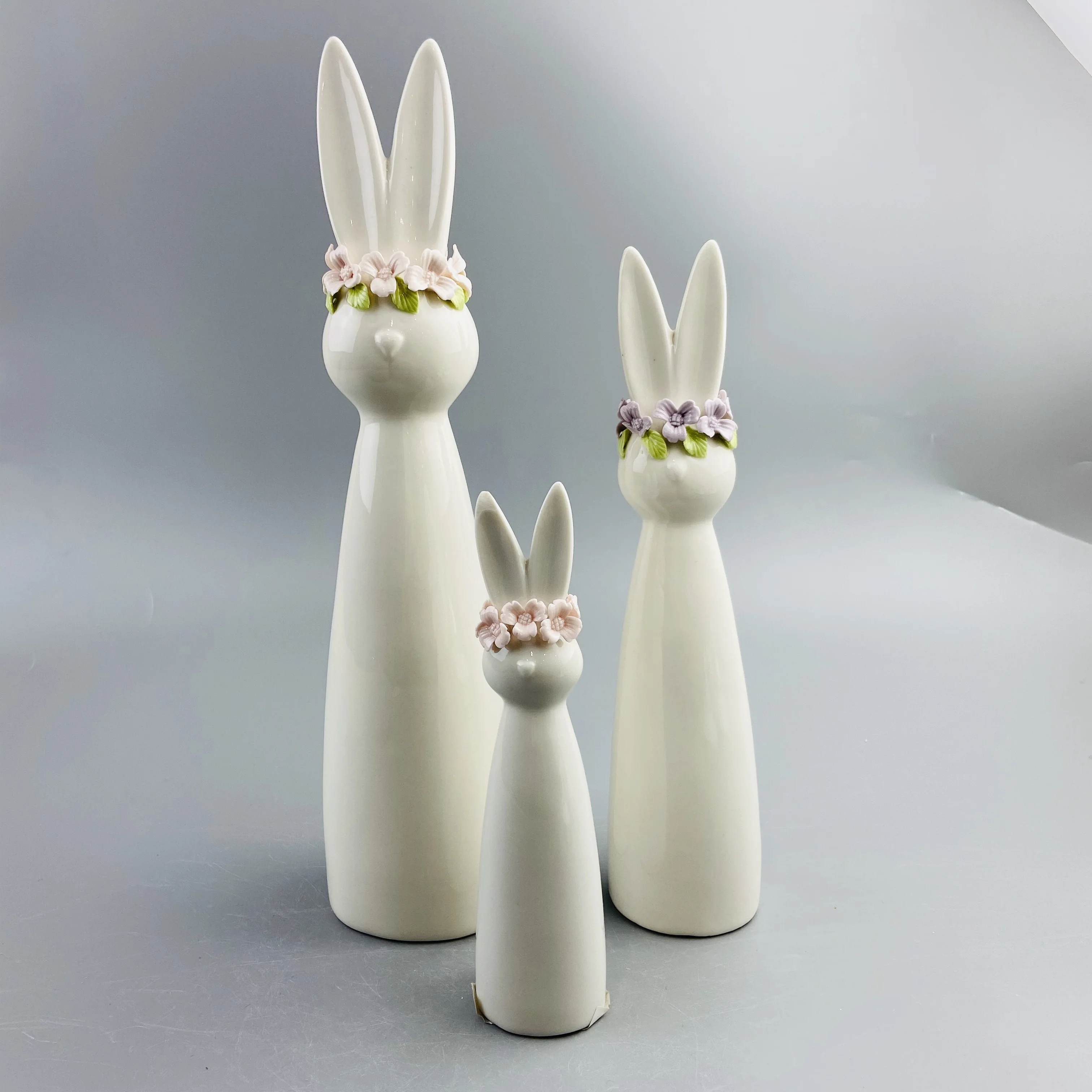 Original design flowers decor tall white ceramic rabbit figurines