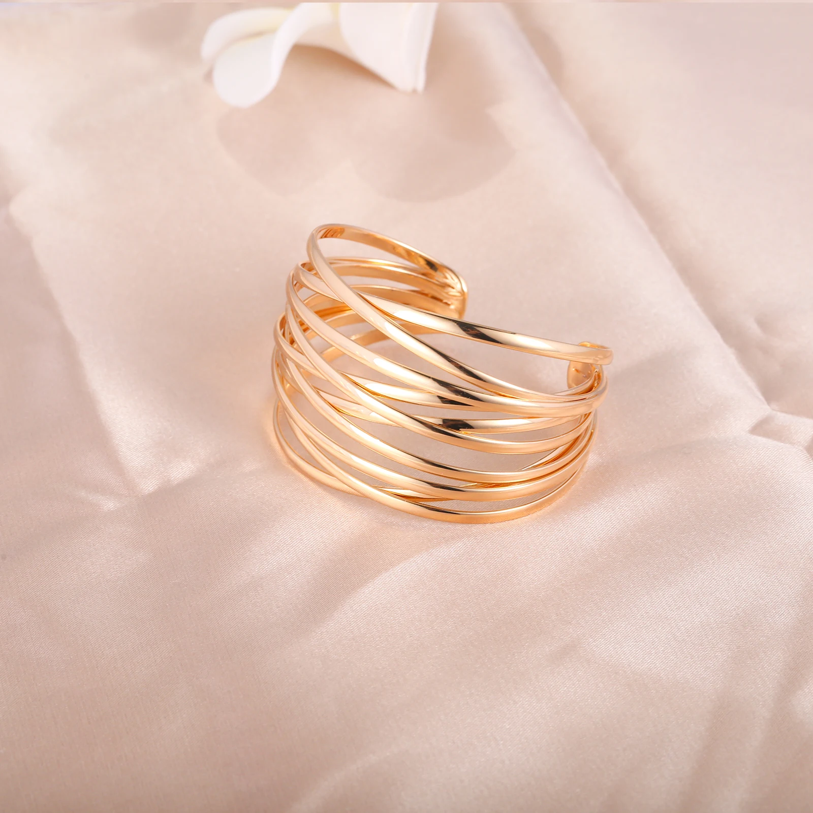 European and American chunky multi-layer cross opening bangle copper 18k real gold silver plated fashion bracelets & bangles