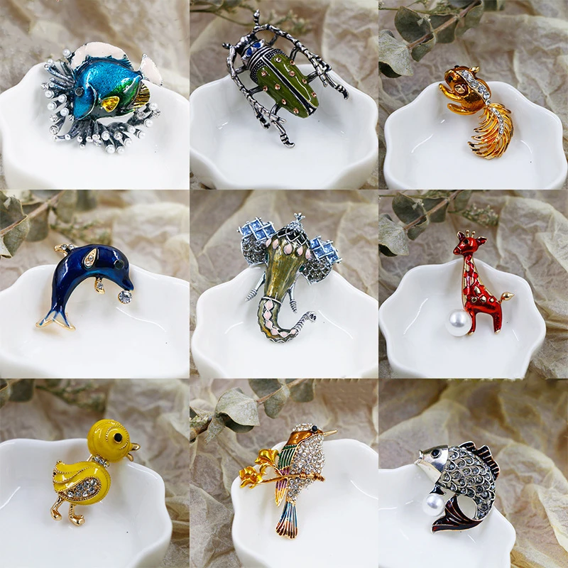 fashion cute lovely animal personality brooch pins garment decorative statement flower bird owl fish bird drip oil lapel pins