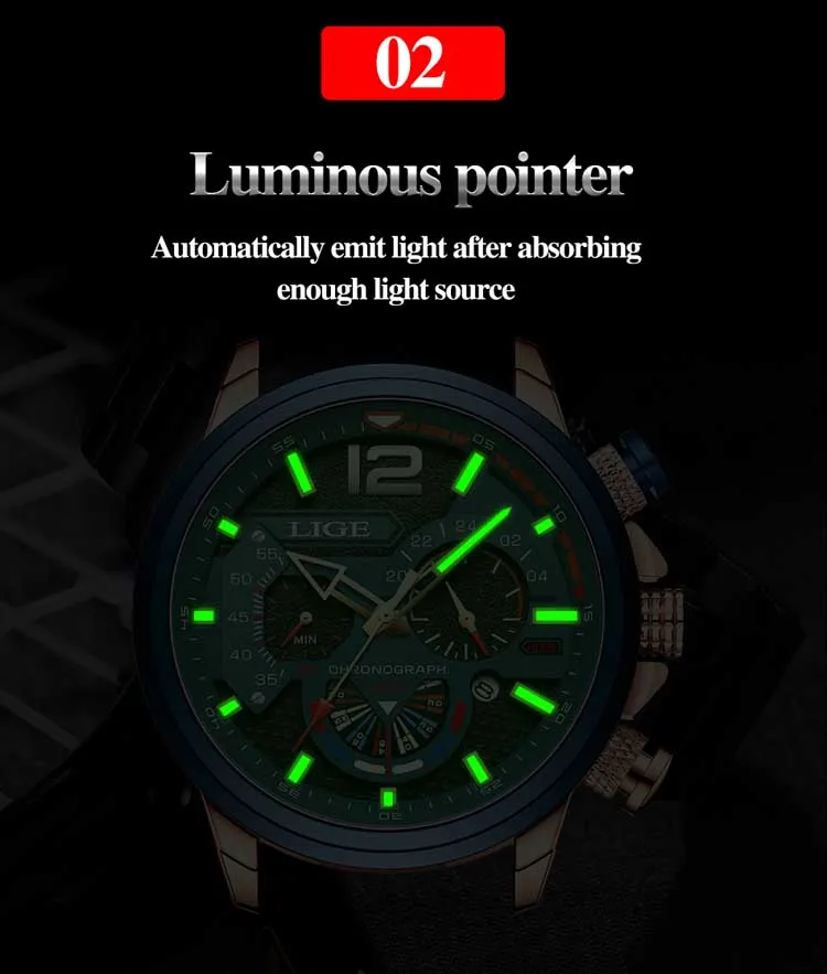 LIGE LG8959 new arrival blue male quartz watch low cost PU leather band 3 dials chronometer old sports hand watch
