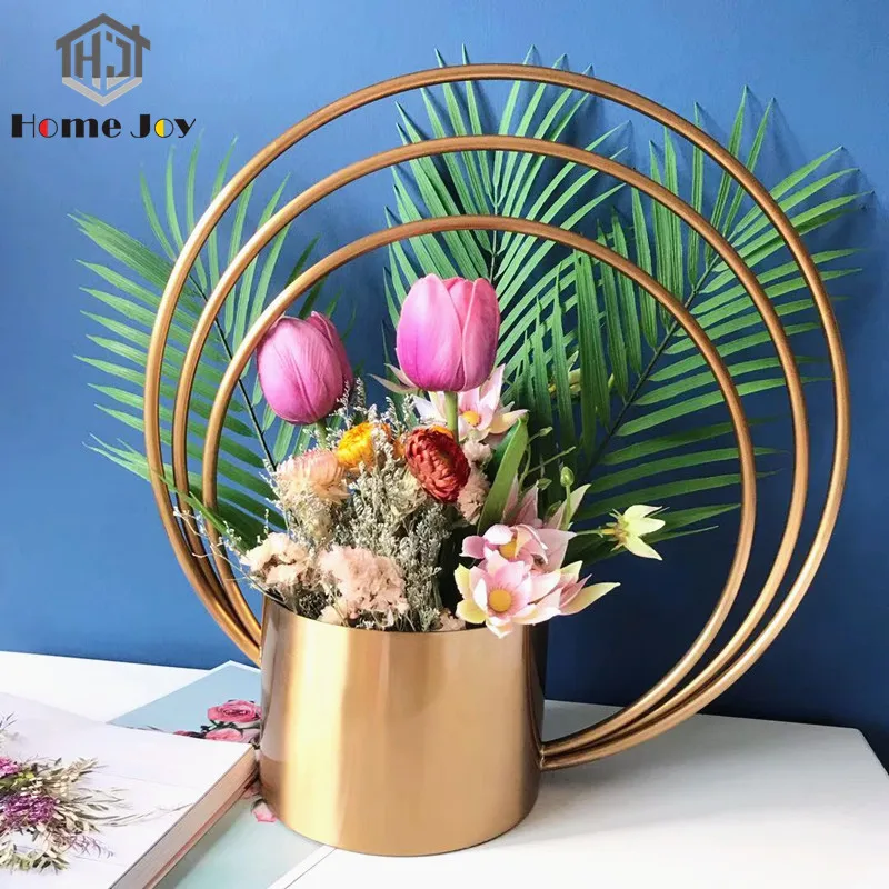 Copper decor wedding decor tabletop metal basket flower vase for  dinner party home decoration