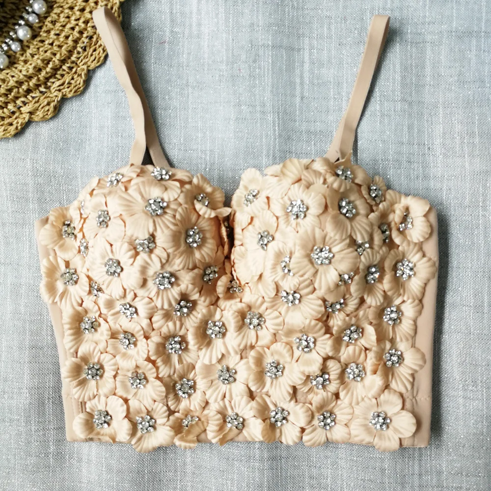 Wholesale floral decor fancy bra ladies women camisole bra top with spaghetti strap for summer costume