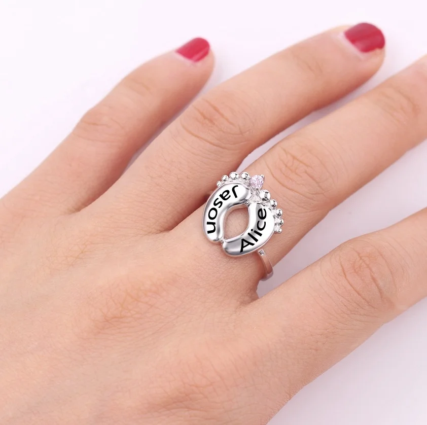 Private customized birthday gift 925 sterling silver personalized engraved any  logo name barefoot foot ring jewelry