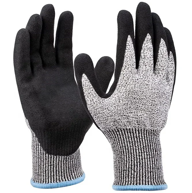 13 Gauge HPPE Coated Sandy Nitrile Work Cut Resistant Gloves For Glass Factory Wooden