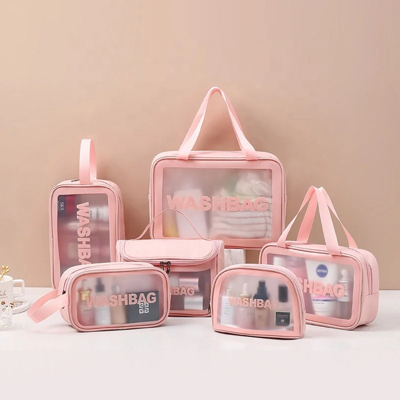 Factory Wholesale Cosmetic Bags Set 3pcs Clear Vinyl PVC Travel Toiletry Bags Transparent Wash Bags Custom Logo