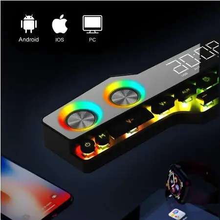 Беспроводной игровой динамик V18 RGB 3D Hi-Fi стерео звуковая панель музыкальный центр светодиодный сабвуфер домашний кинотеатр часы для мобильного