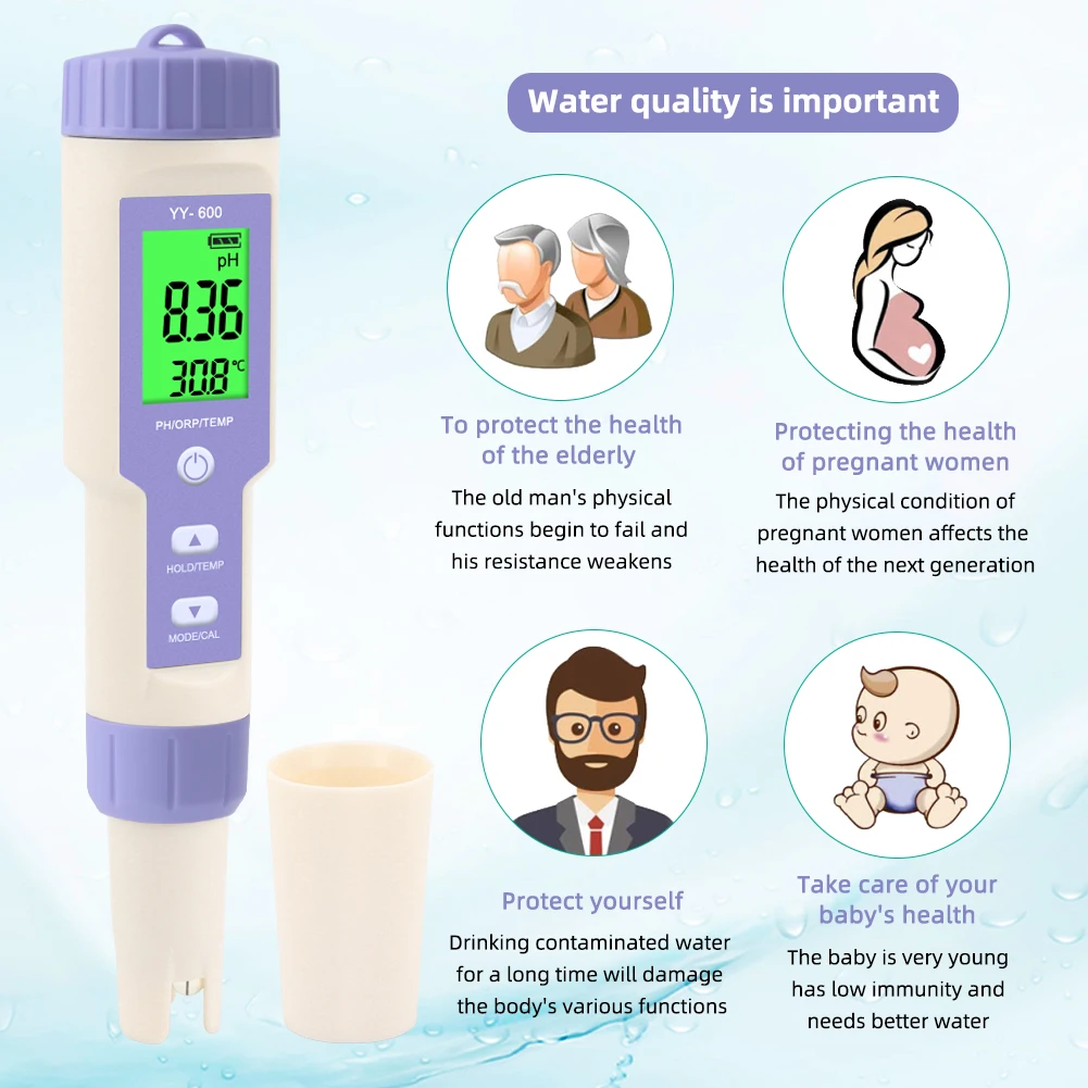 PH pen tester for water 3 in 1 aquarium ph meter PH/ORP/TEMP water quality tester for swimming pool