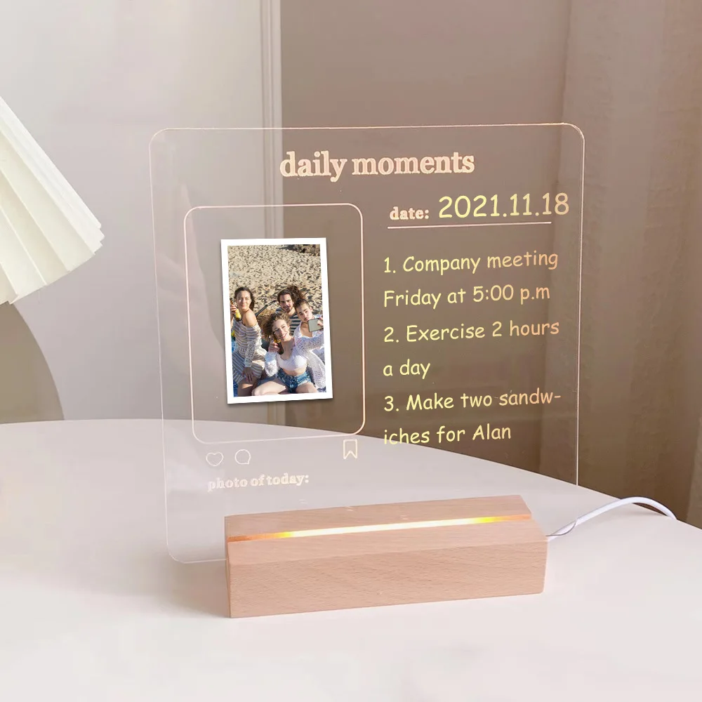 UCI luminous acrylic message board light led acrylic writing board dry erase board with stand