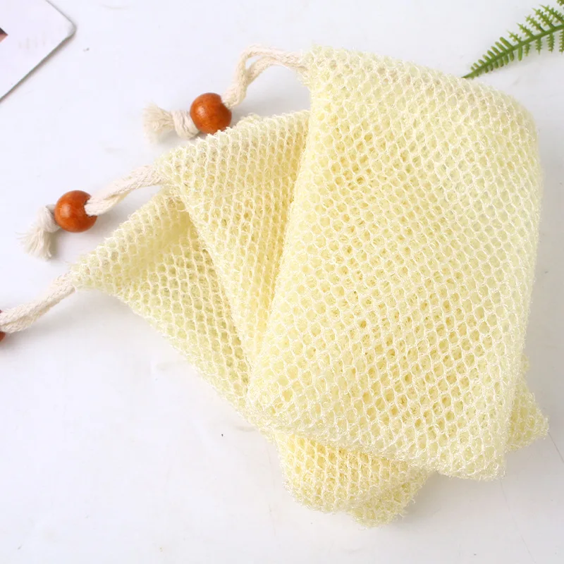 Cotton Linen Natural Bath Bag with Nylon Brush Sisal Bubble Net String for Body Application Bath Brushes Sponges & Scrubbers