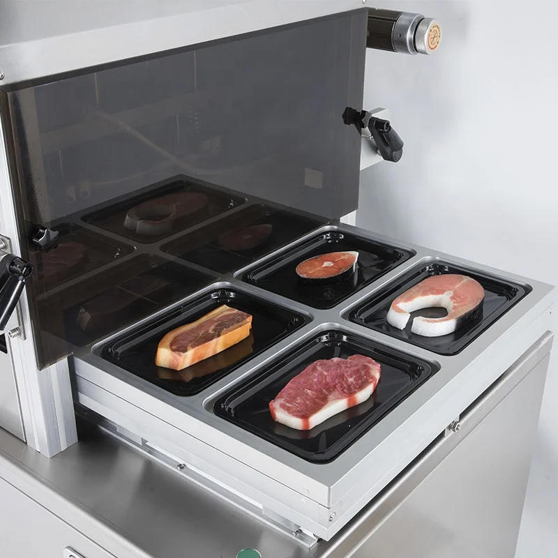 DQ440VSL Vertical Automatic Skin Vacuum Tray Packing Machines for Raw Meat and Fruit Applicable in Markets and Factory