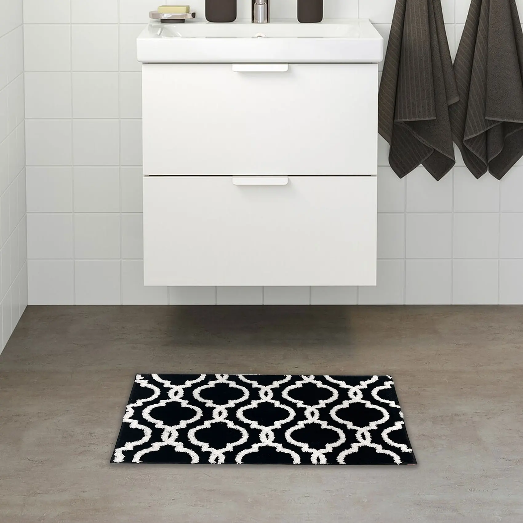 Home Shower Non-slip Bathroom Carpet Hotel White Black Bath Mat