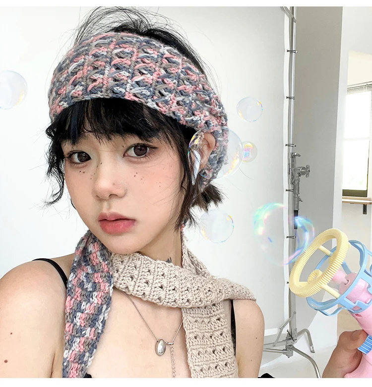 Hippie Hair Bandana Knit Headband with Long Tassel Crochet Head Wrap Boho Fashion Hair Accessory Women Knitted Head Ba