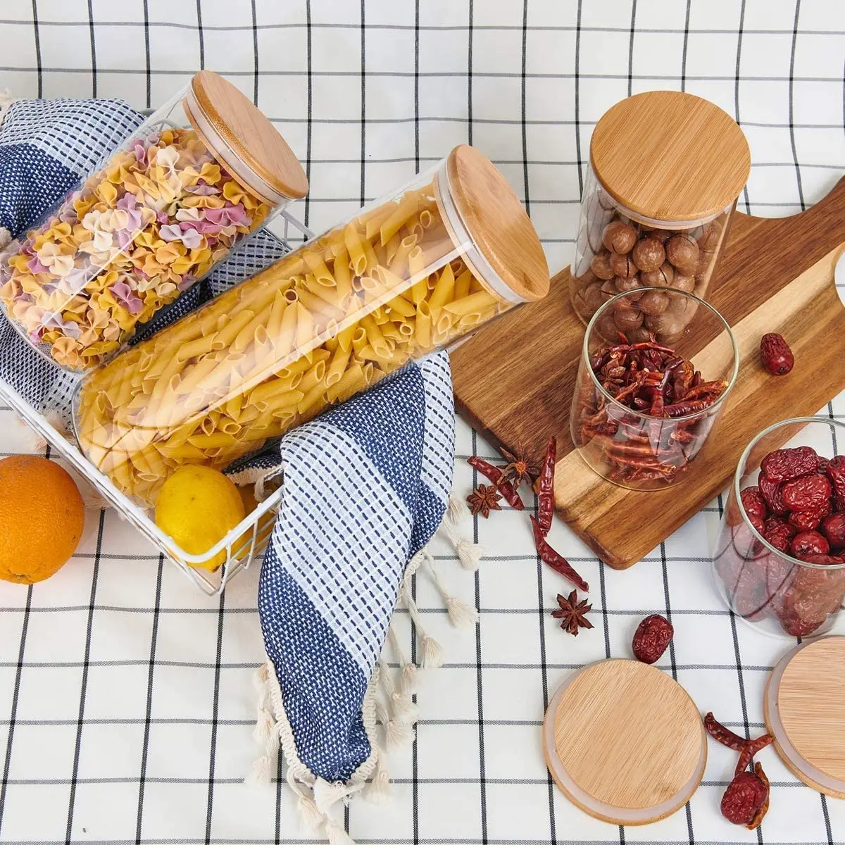 IKOO clear airtight 8 oz large glass jar with real bamboo lid for noodles flour cereal coffee beans