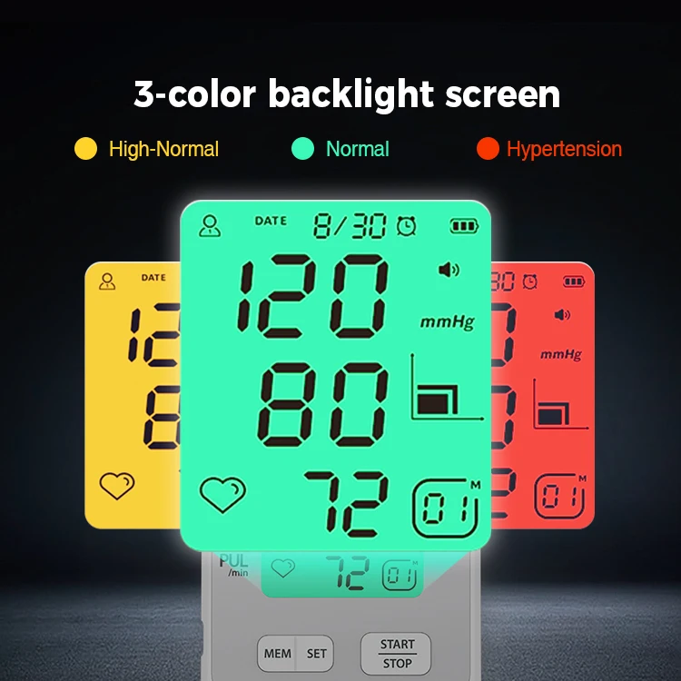 Medical Digital Upper Arm Blood Pressure Monitor with Voice 3-Color LCD Screen ROHS Certified Electric Power Source
