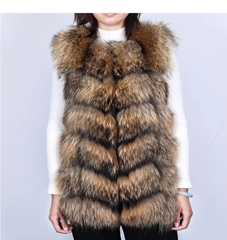 Wholesale New Arrival Hot Sale Ladies Fashion Fur Vest Jacket Waistcoat Coat Natural Real Raccoon Fur Vest Gilet Women