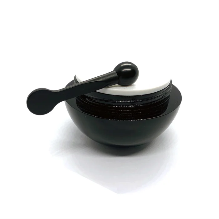 Factory custom black acrylic with spoon cosmetic jars empty acrylic jar with cosmetic spatula round ball shape acrylic jar
