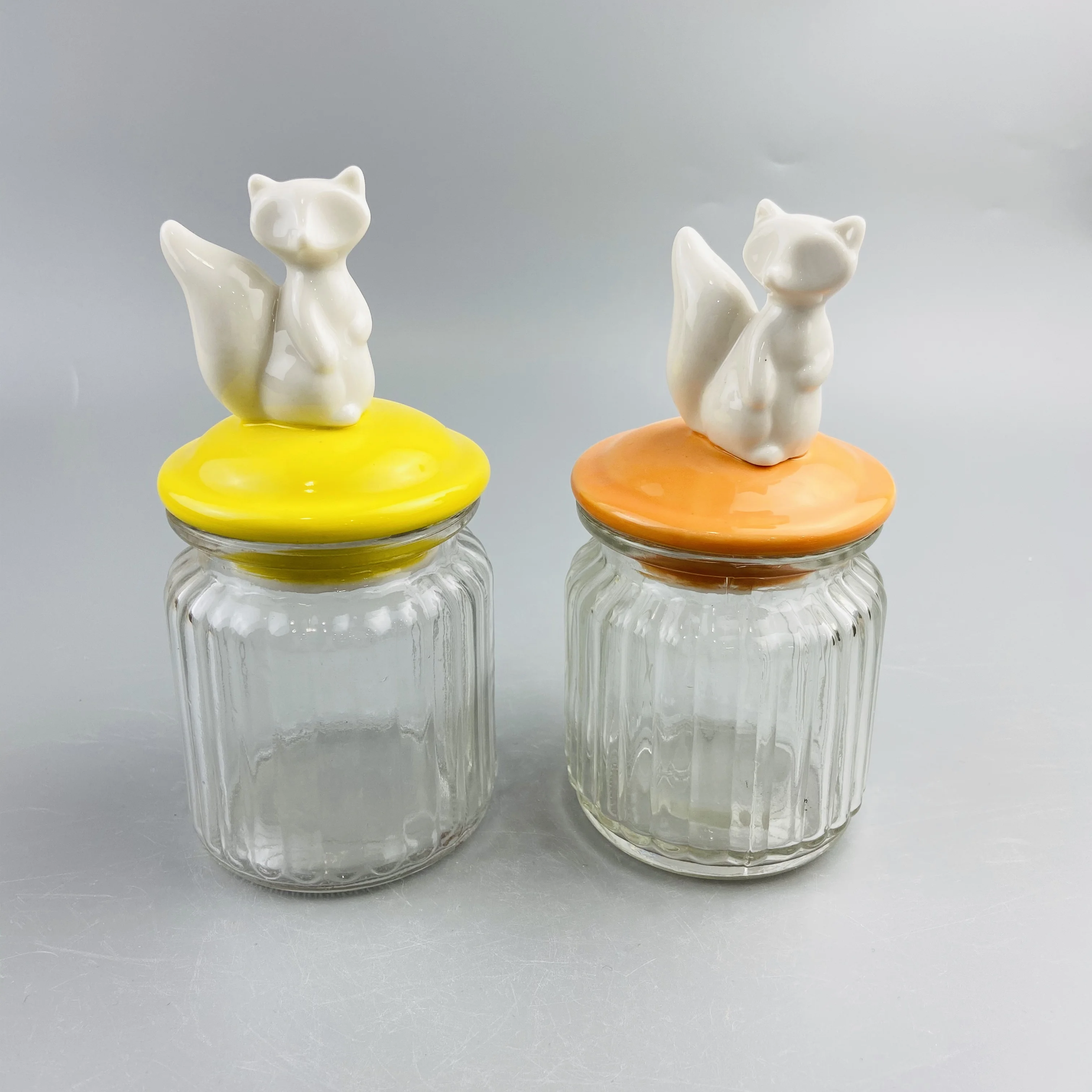 
Food grade ceramic fox decor lid recycled glass jars bottles 