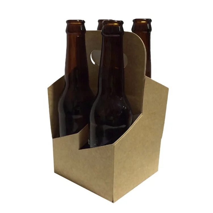 Factory custom colored printed corrugated kraft paper beer packaging for 4 6 Pack Holder Portable Beverages Bottle Carrier
