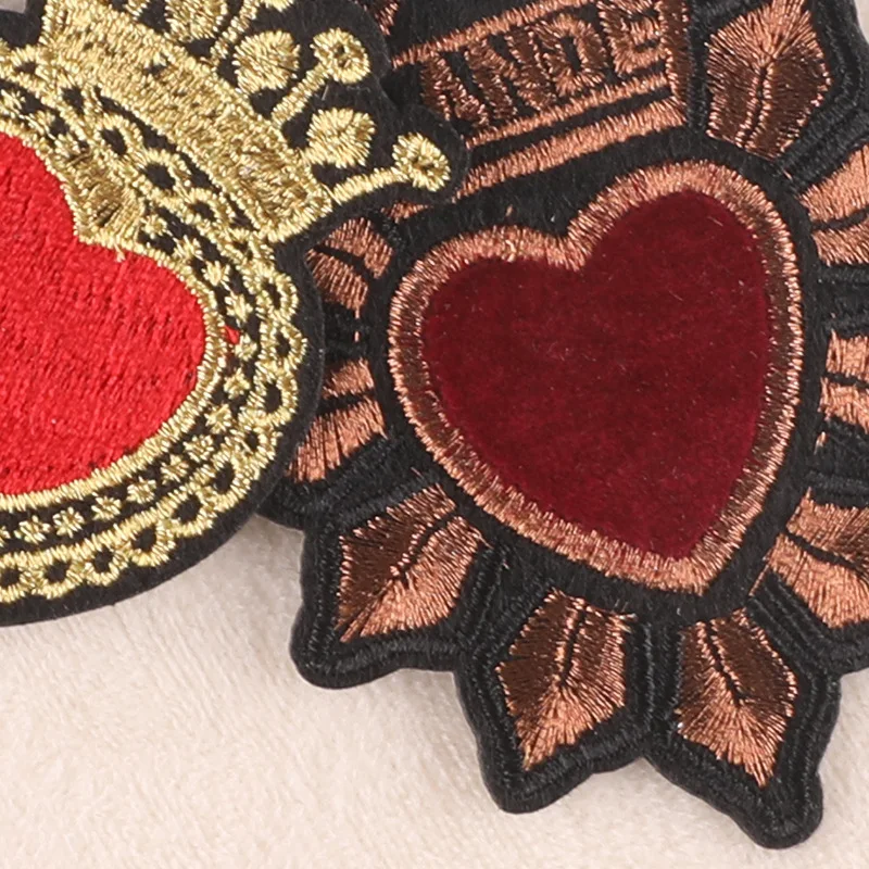 Designer Crown Sew on Embroidery Patches Heart Shape Full Embroidered Patch for Garment