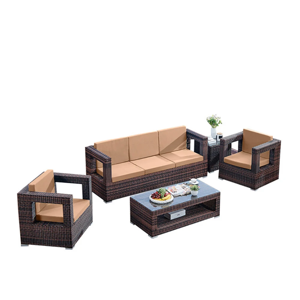Outdoor Rattan Furniture Set 4-Seater Sea Sofa with Fabric Garden Sofas for Hotels