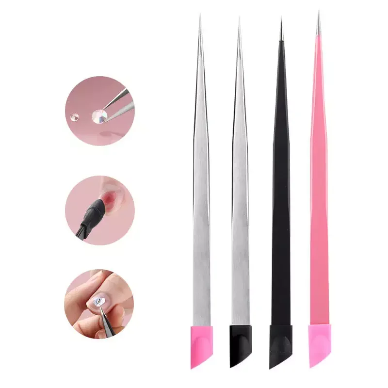 Wholesale Stainless Steel Nail Art Tool 2 In1 Nail Tweezers With Silicone Pressing Head For Nail Sticker & Rhinestones