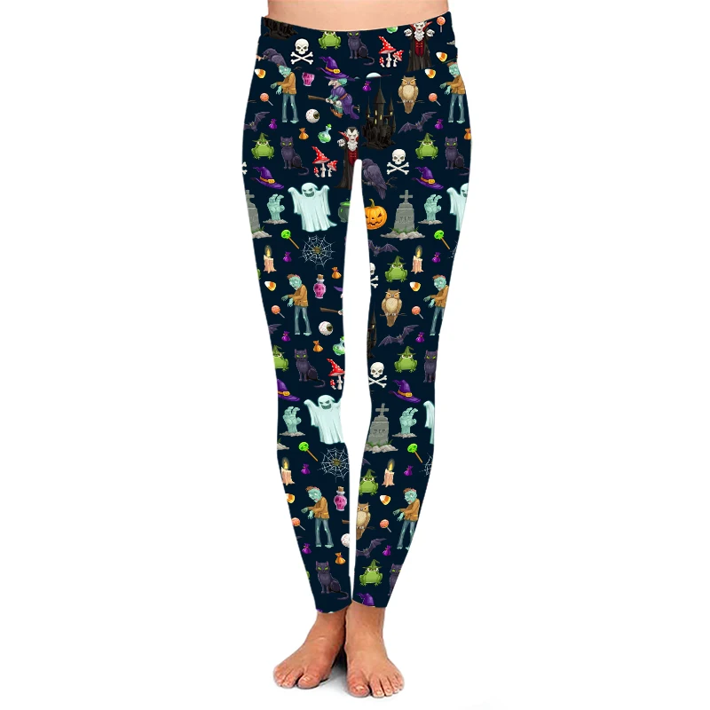 Хит продаж, леггинсы на Хэллоуин с монстрами, тыквами, ведьмой, призраками, трюками, черепом, дьяволом, зомби вампиром