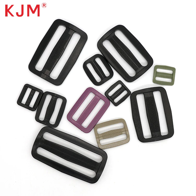 KJM Buckle Manufacturer Free Sample 1 Inch Black Pom Recycled Plastic Side Release Buckle Adjustable Tri-glide Slide and D Ring