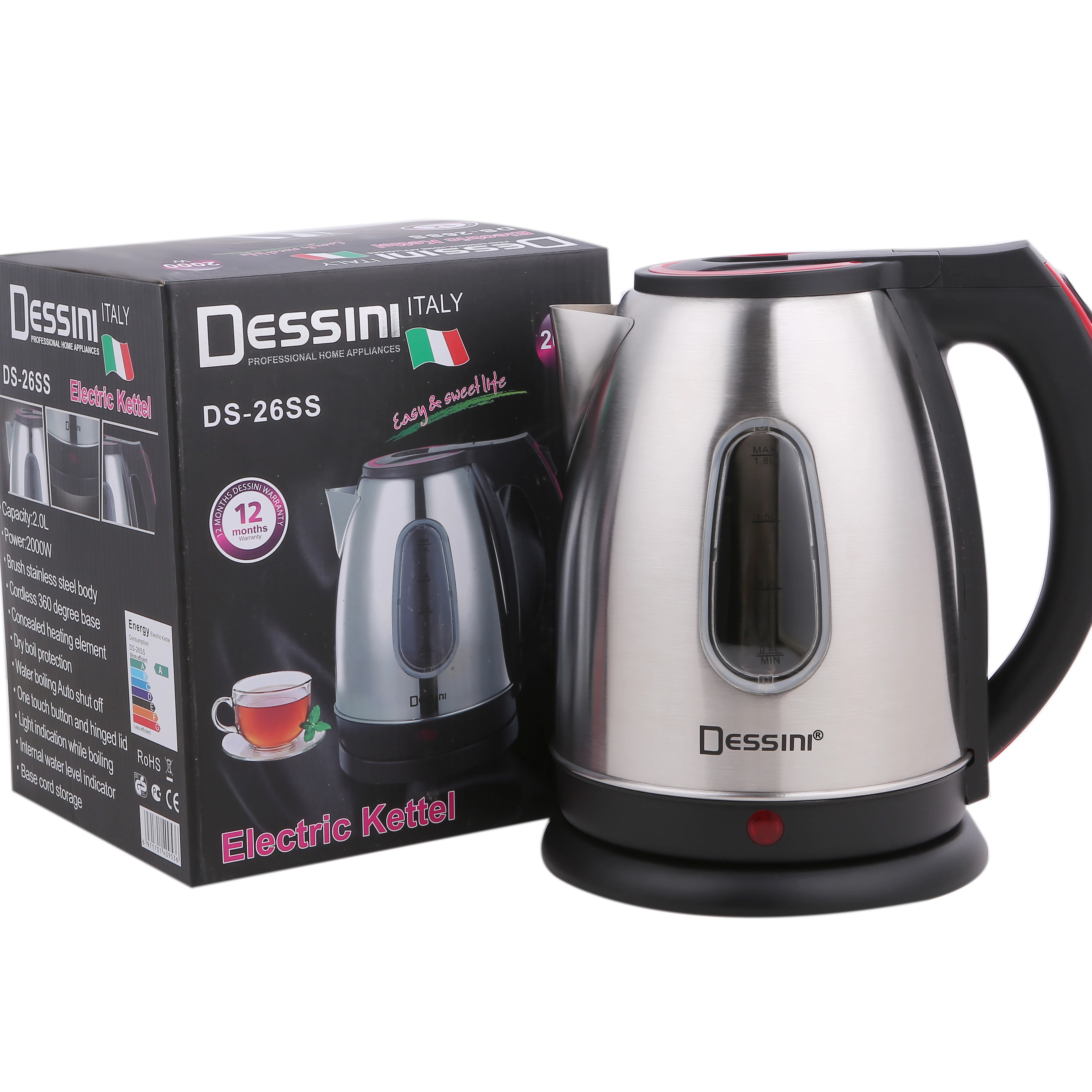 Dessini New Popular Customization Household Water Heater 1.8l Electric Stainless Steel Water Kettle