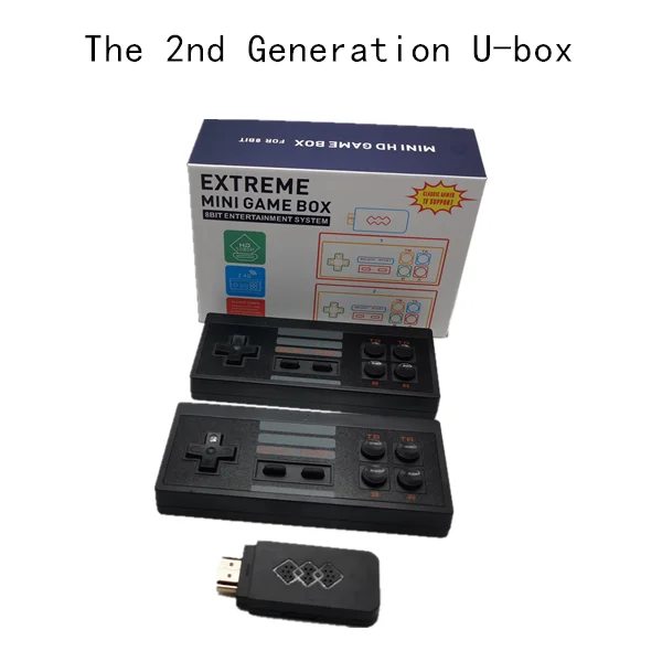 2021 updated U-Box Wireless USB stick Game Console HD TV Out  With Dual Gamepad have saving game process and can add more games